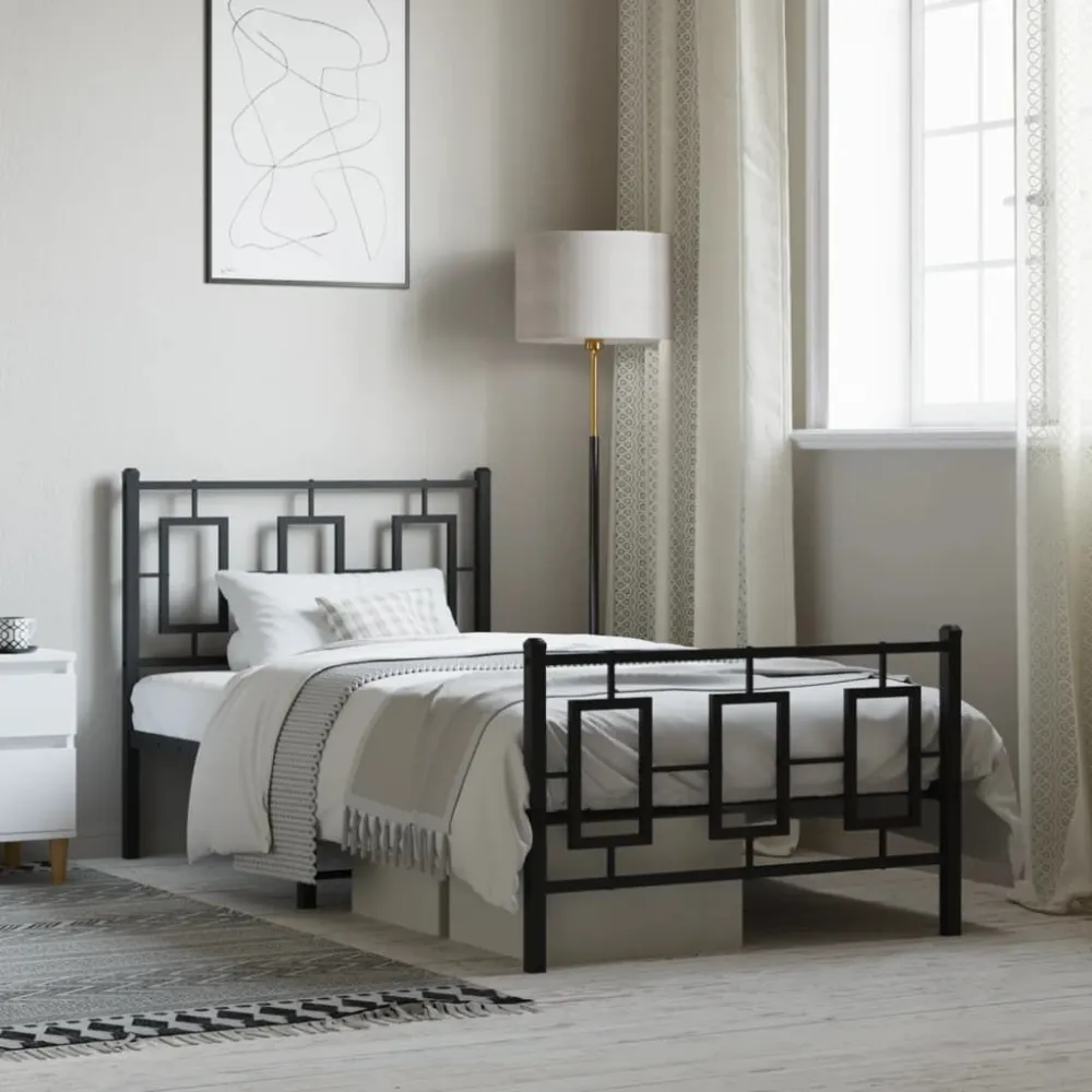 Bedframe met hoofd- en voeteneinde metaal zwart 90x190 cm