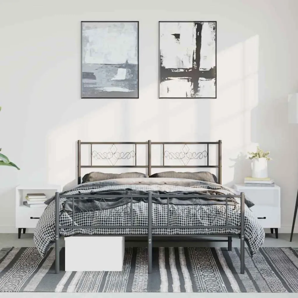 Bedframe met hoofd- en voeteneinde metaal zwart 135x190 cm