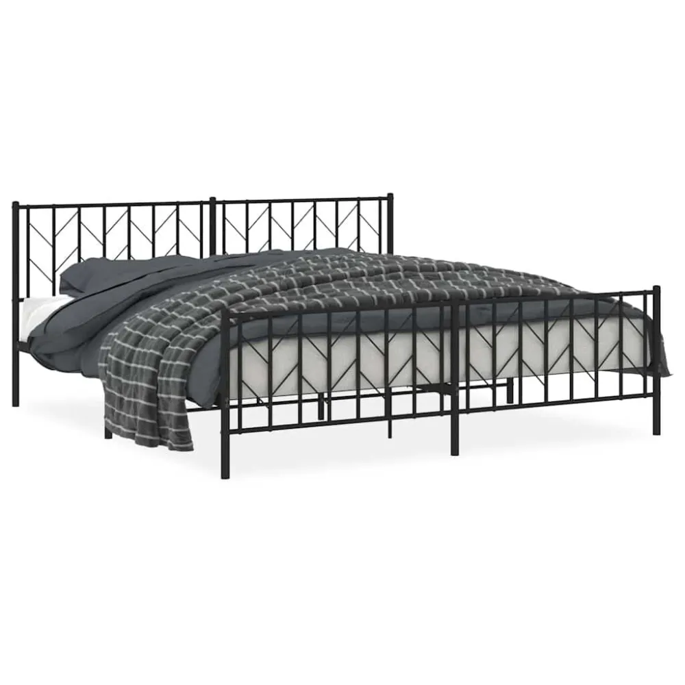 Bedframe met hoofd- en voeteneinde metaal zwart 193x203 cm