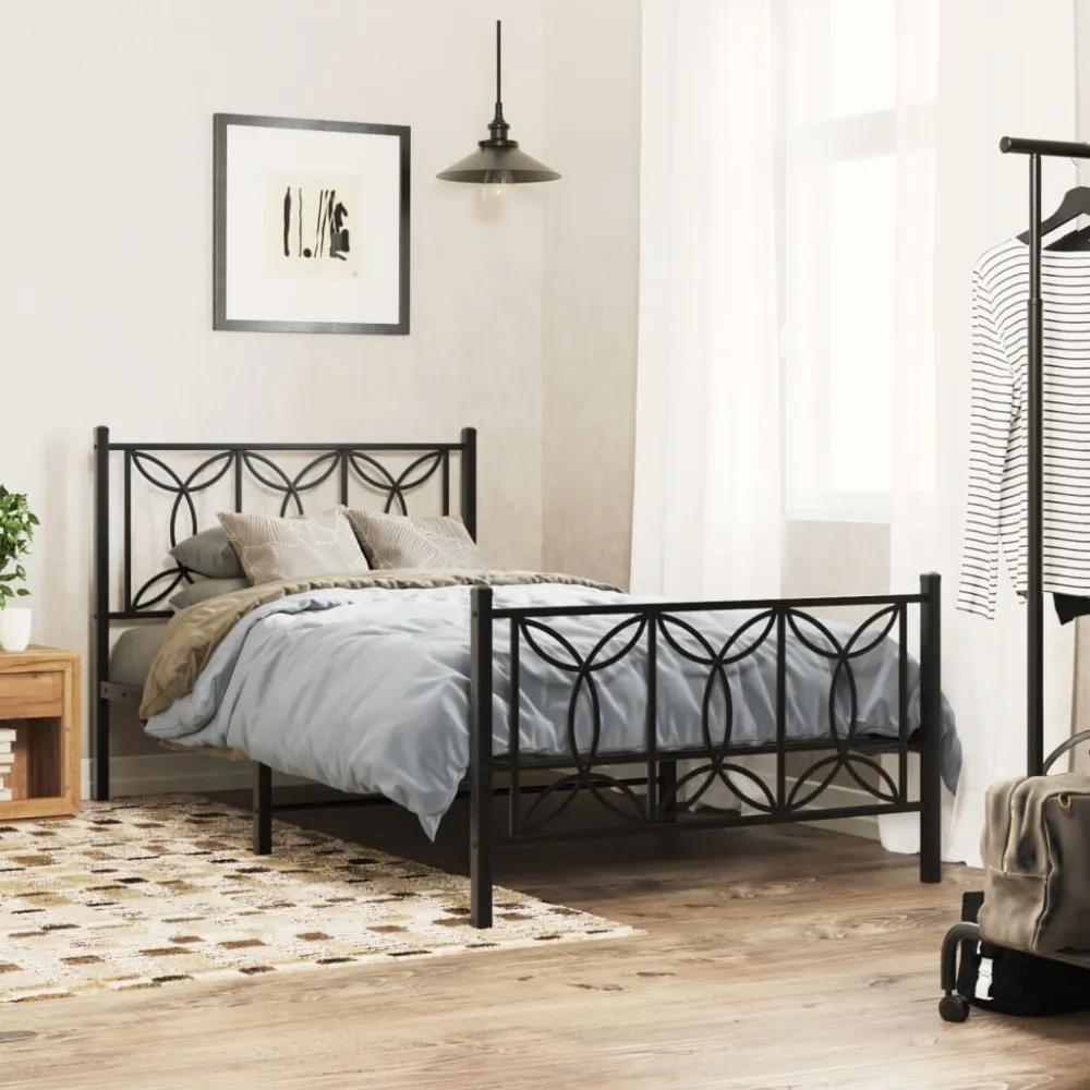 Bedframe met hoofd- en voeteneinde metaal zwart 100x190 cm