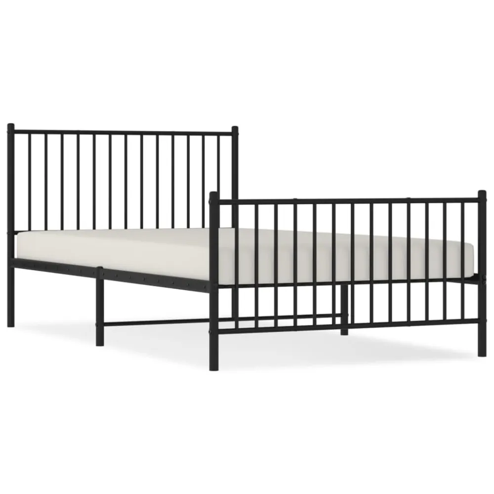 Bedframe met hoofd- en voeteneinde metaal zwart 107x203 cm