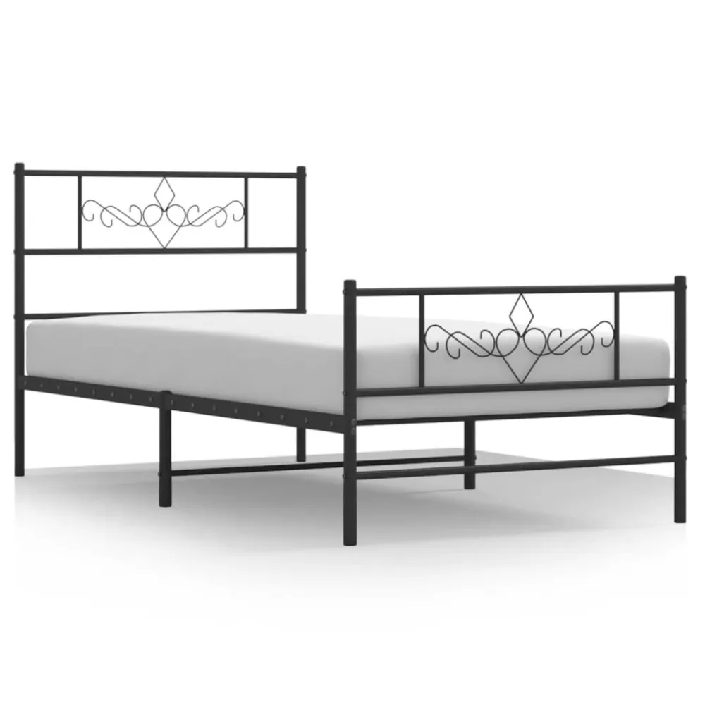 Bedframe met hoofd- en voeteneinde metaal zwart 107x203 cm