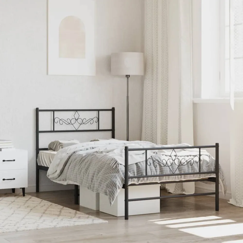 Bedframe met hoofd- en voeteneinde metaal zwart 107x203 cm
