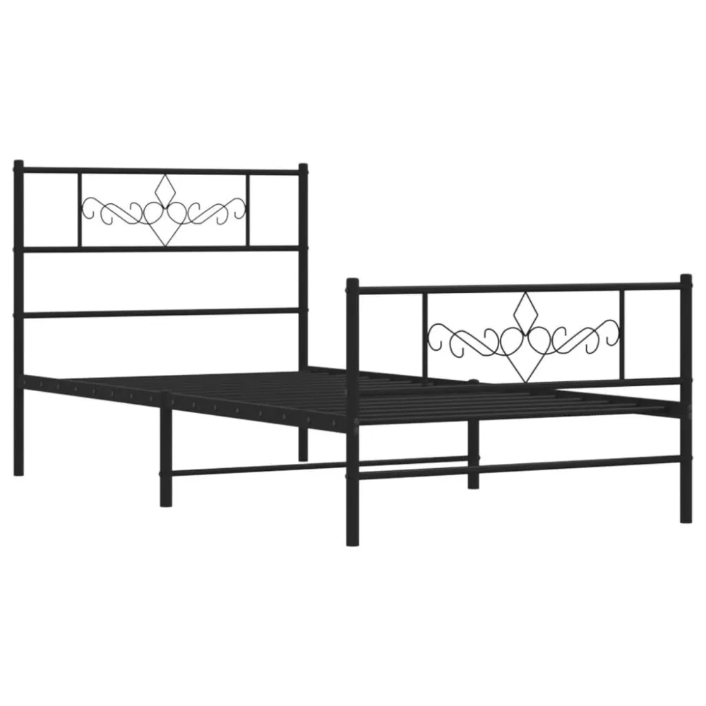 Bedframe met hoofd- en voeteneinde metaal zwart 107x203 cm