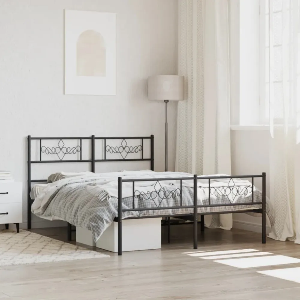 Bedframe met hoofd- en voeteneinde metaal zwart 140x190 cm