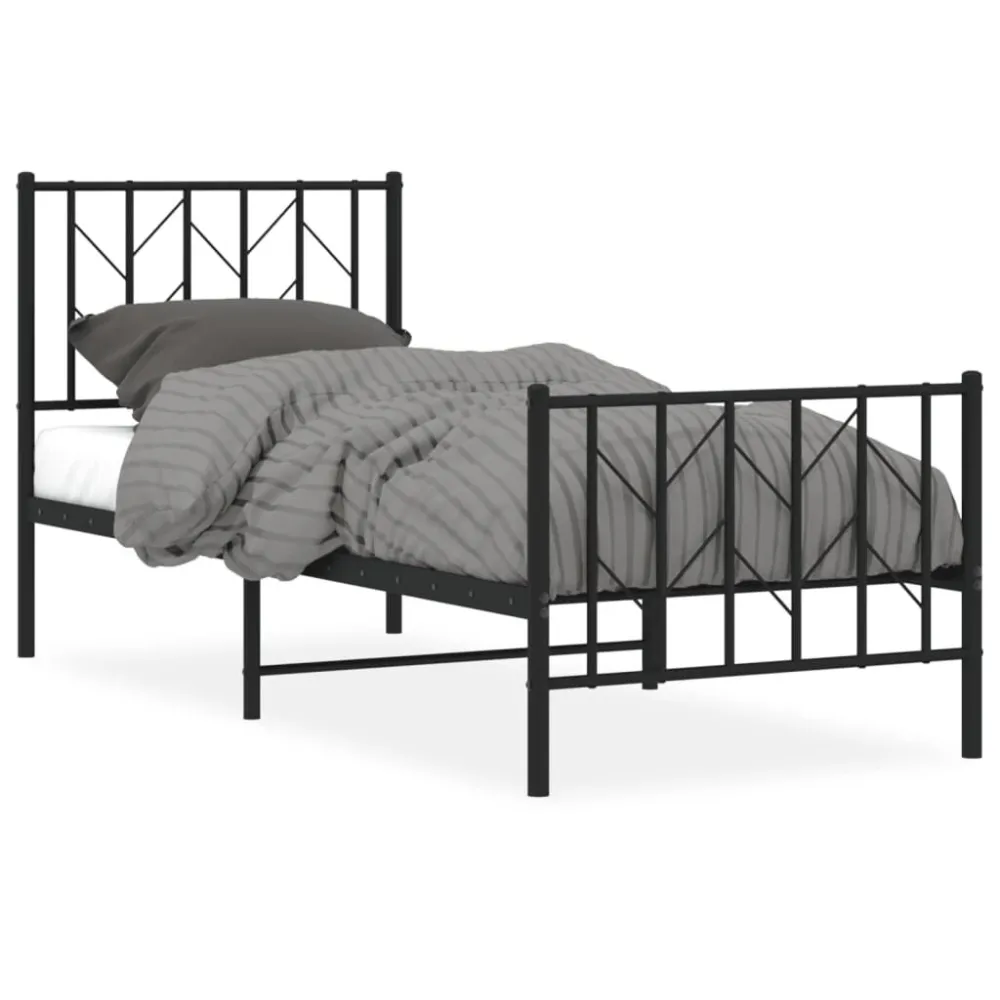 Bedframe met hoofd- en voeteneinde metaal zwart 75x190 cm