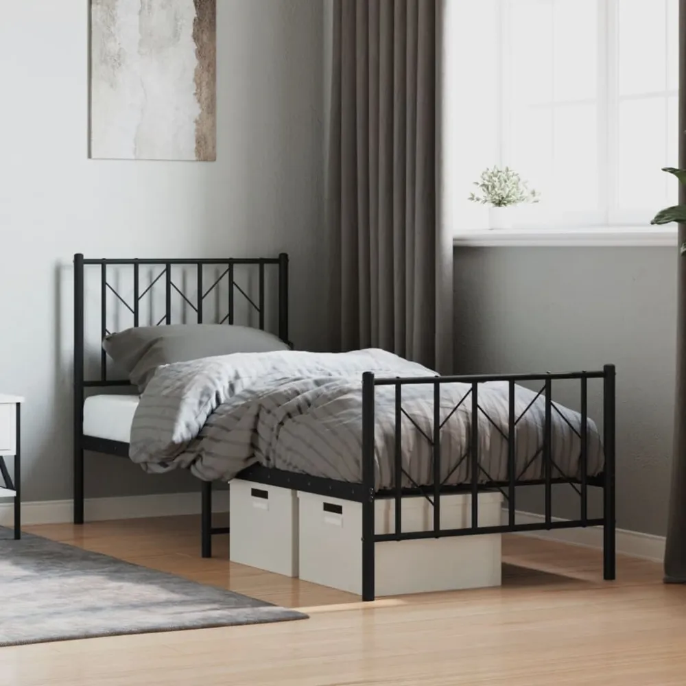 Bedframe met hoofd- en voeteneinde metaal zwart 75x190 cm