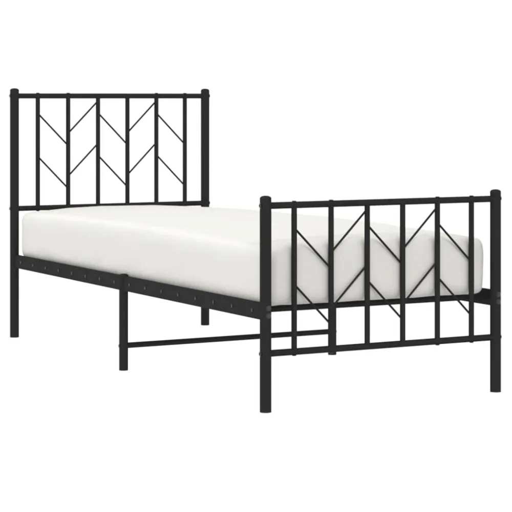 Bedframe met hoofd- en voeteneinde metaal zwart 75x190 cm
