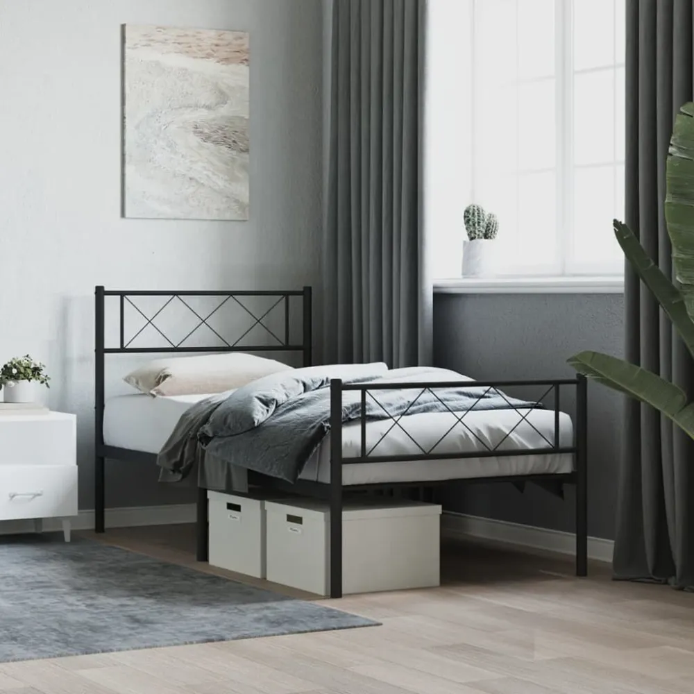Bedframe met hoofd- en voeteneinde metaal zwart 90x200 cm