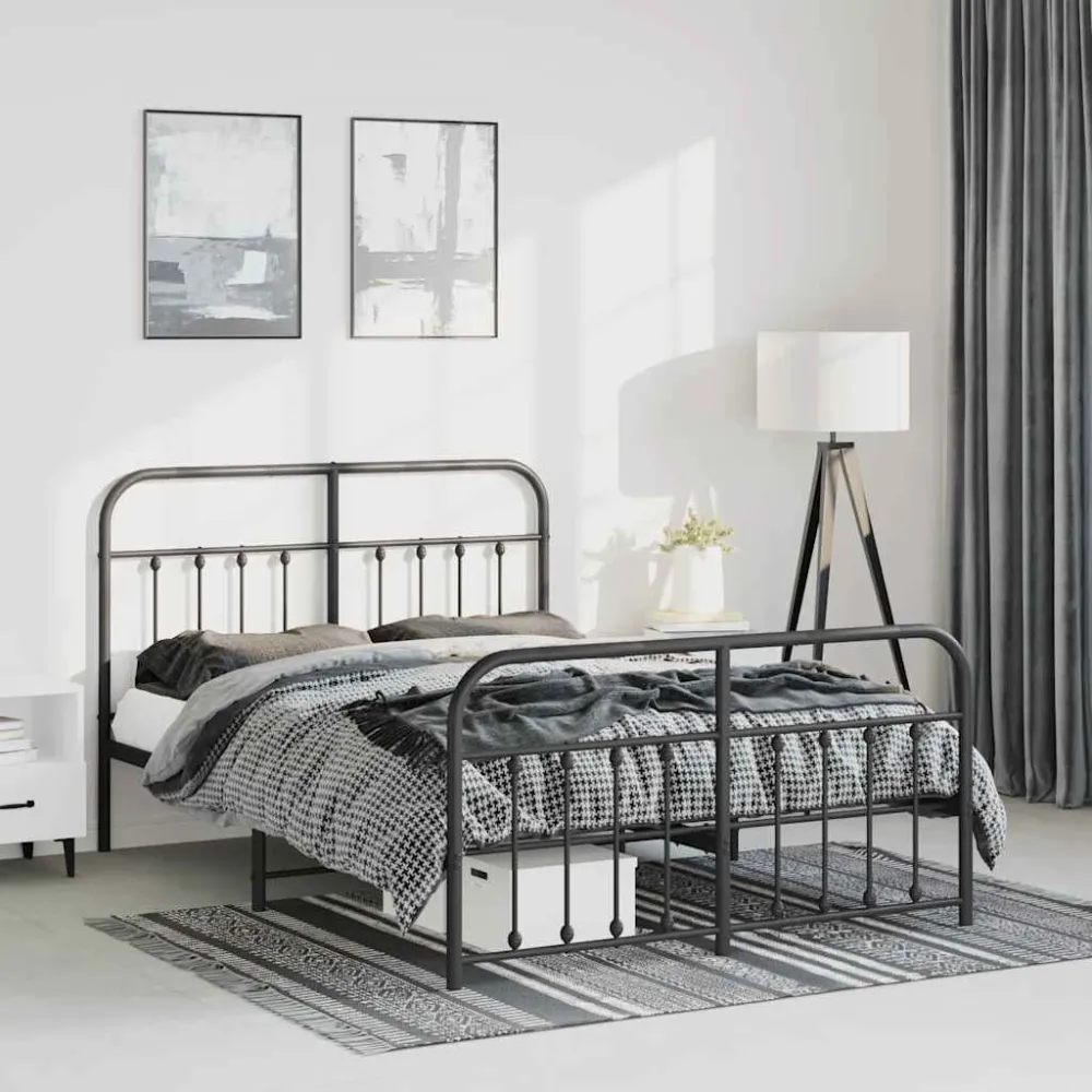 Bedframe met hoofd- en voeteneinde metaal zwart 150x200 cm