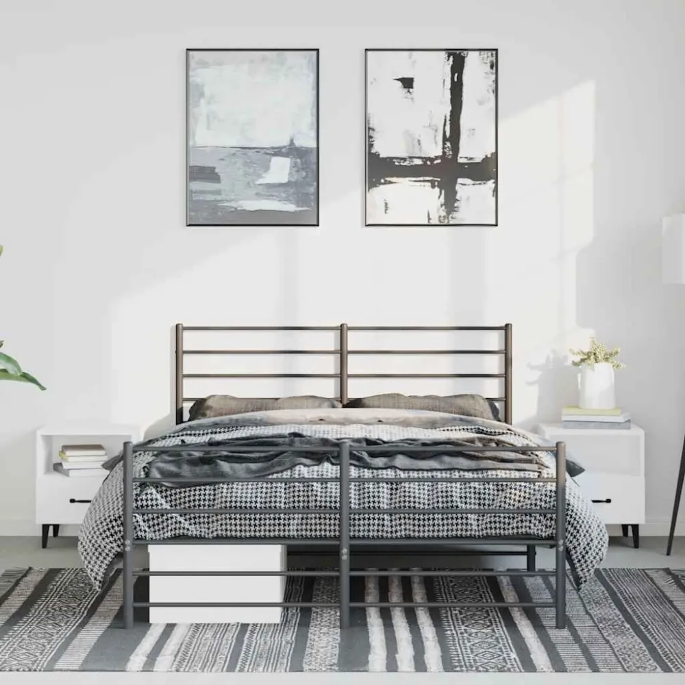 Bedframe met hoofd- en voeteneinde metaal zwart 135x190 cm