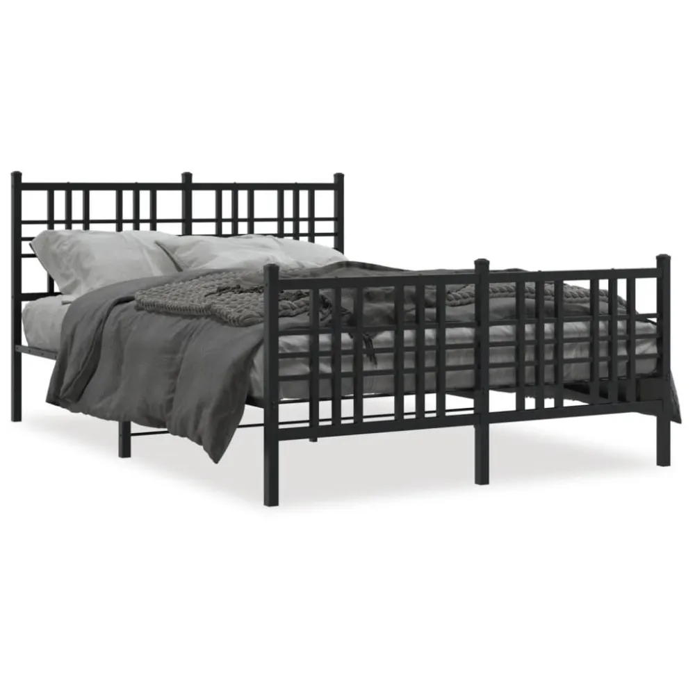 Bedframe met hoofd- en voeteneinde metaal zwart 137x190 cm