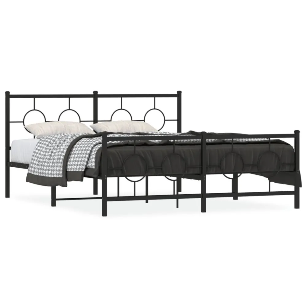 Bedframe met hoofd- en voeteneinde metaal zwart 150x200 cm