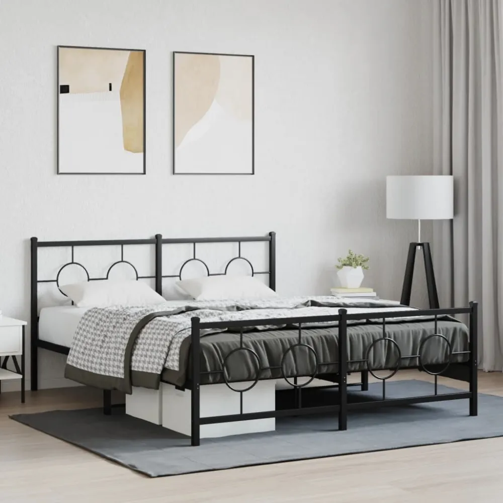 Bedframe met hoofd- en voeteneinde metaal zwart 150x200 cm