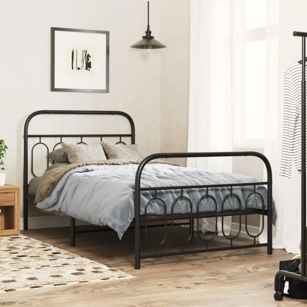 Bedframe met hoofd- en voeteneinde metaal zwart 100x200 cm