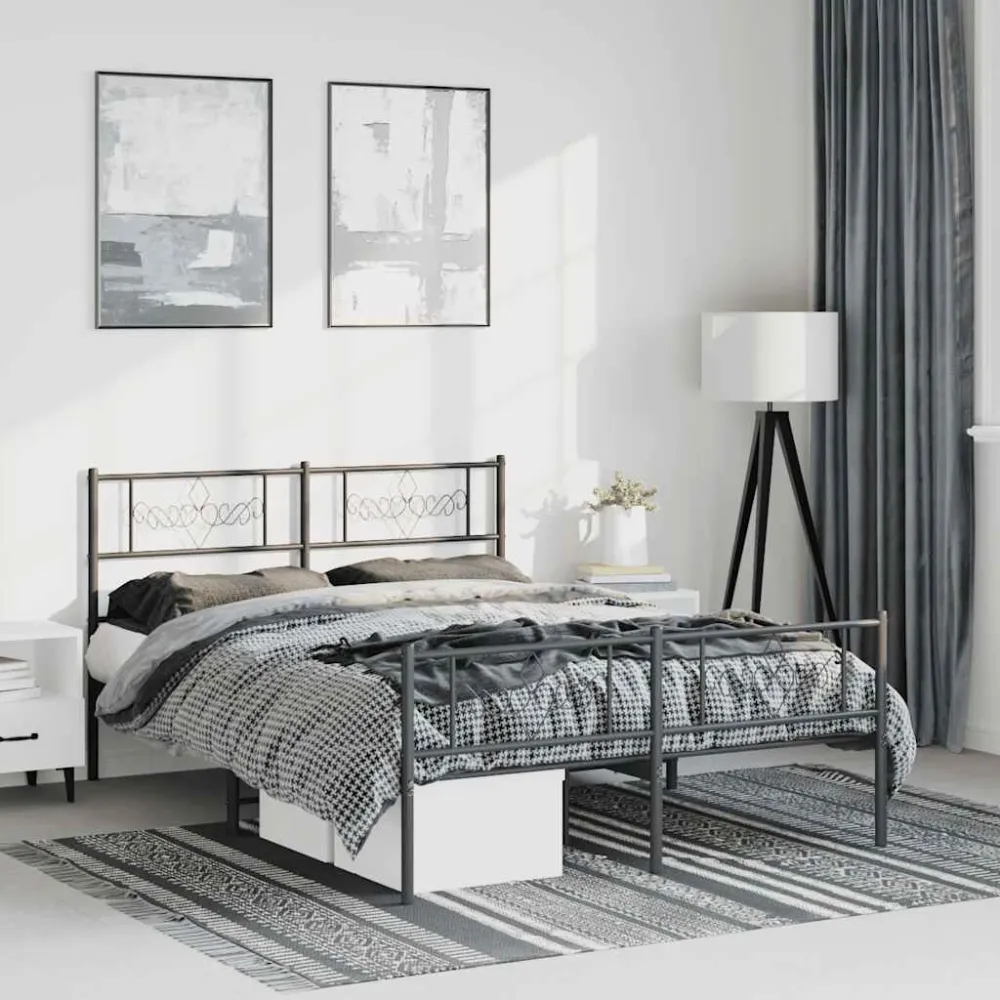 Bedframe met hoofd- en voeteneinde metaal zwart 150x200 cm