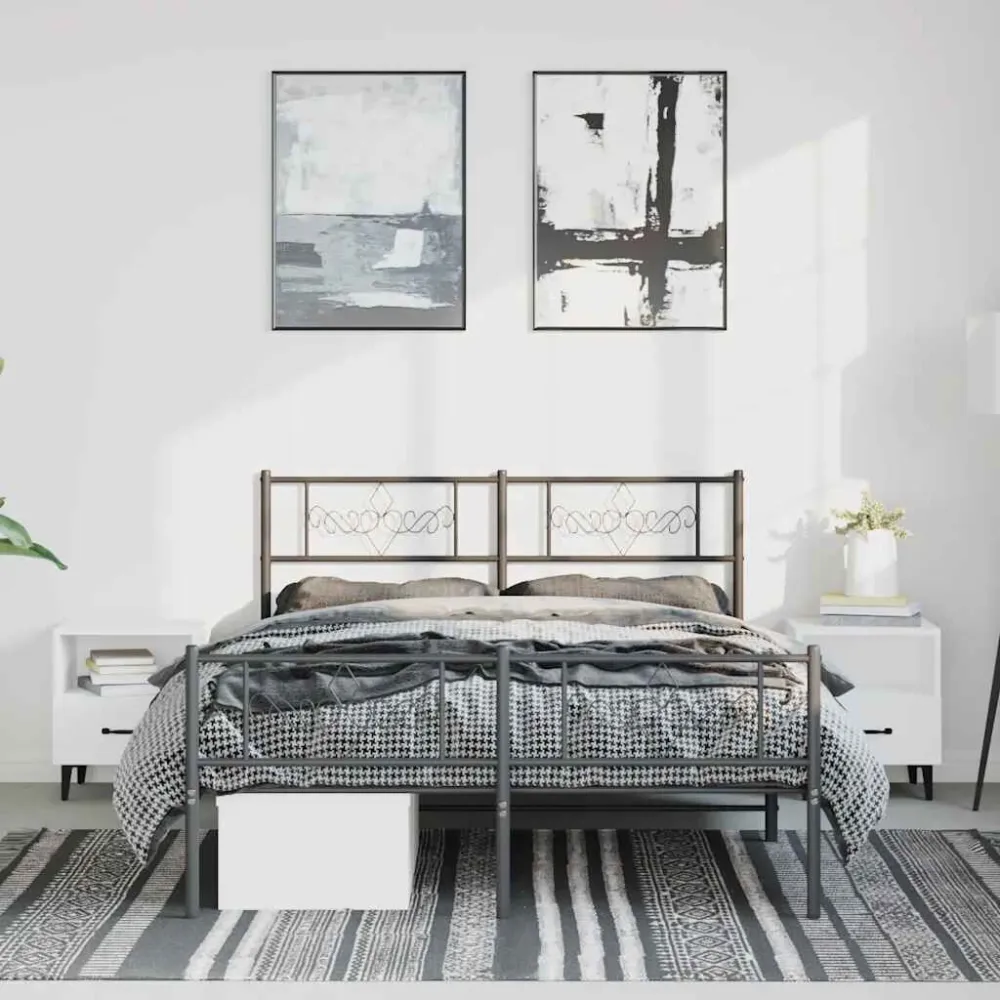 Bedframe met hoofd- en voeteneinde metaal zwart 150x200 cm