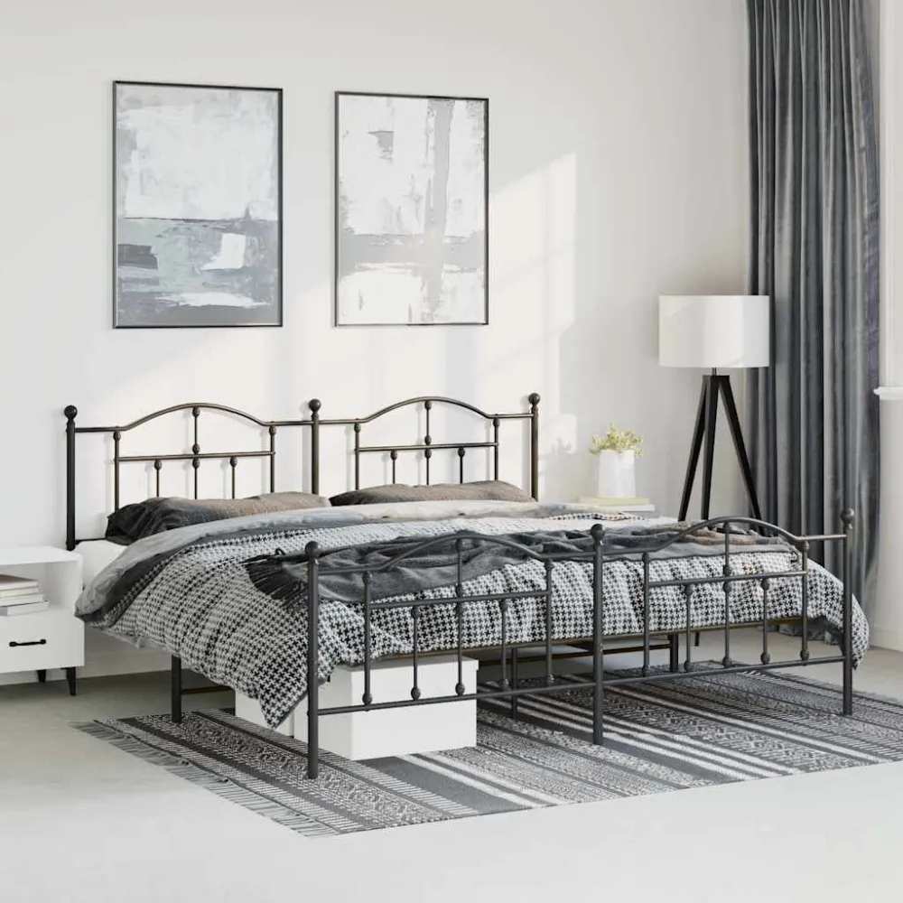 Bedframe met hoofd- en voeteneinde metaal zwart 183x213 cm