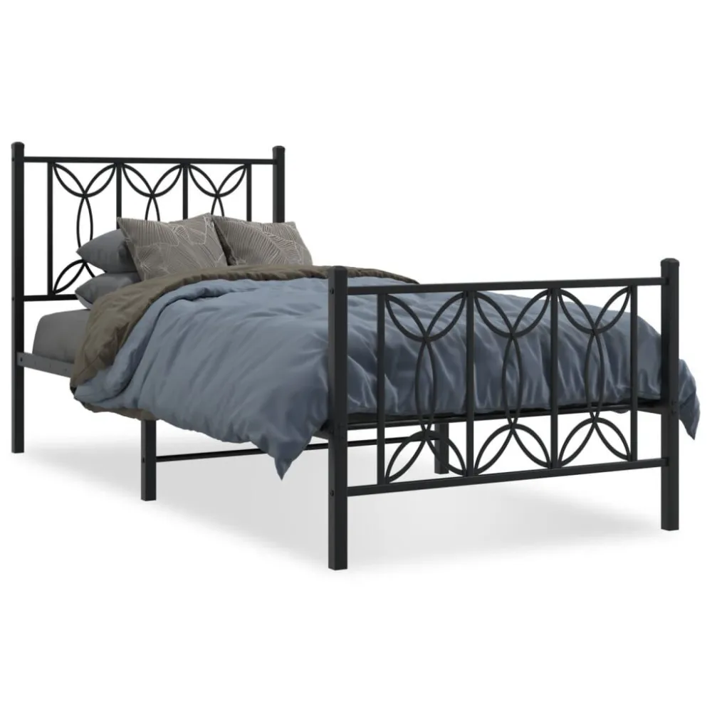 Bedframe met hoofd- en voeteneinde metaal zwart 90x190 cm