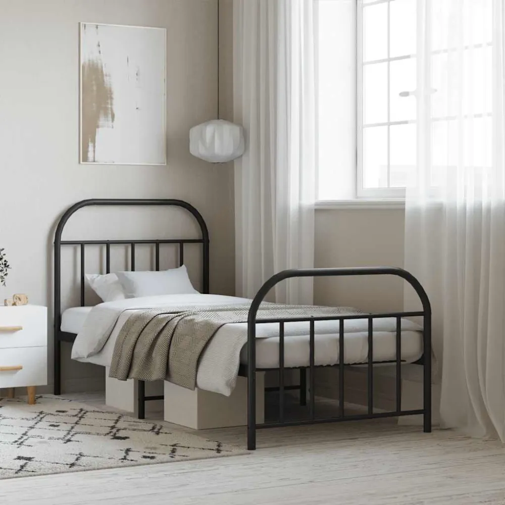 Bedframe met hoofd- en voeteneinde metaal zwart 90x190 cm
