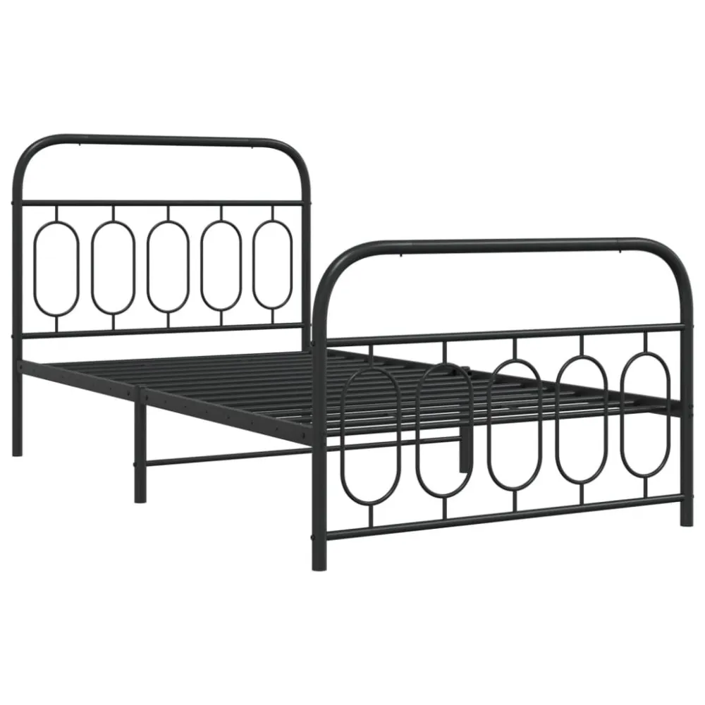 Bedframe met hoofd- en voeteneinde metaal zwart 107x203 cm
