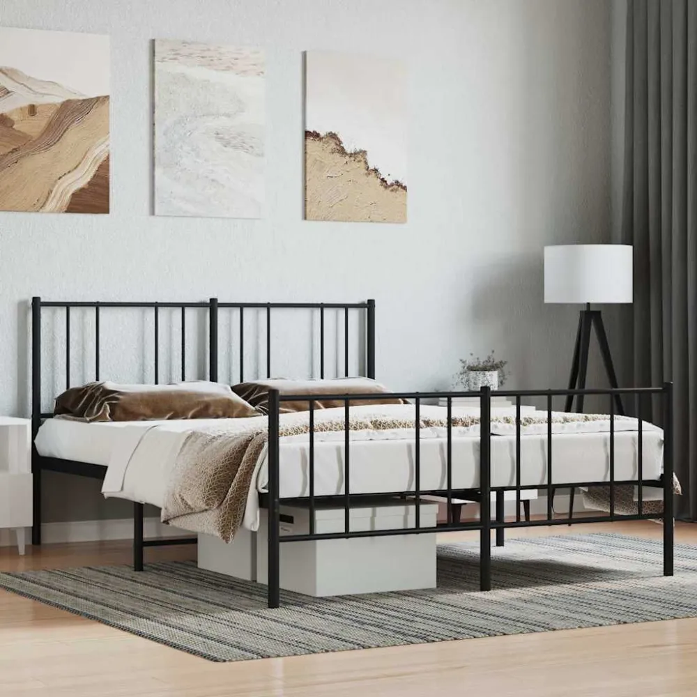 Bedframe met hoofd- en voeteneinde metaal zwart 140x200 cm