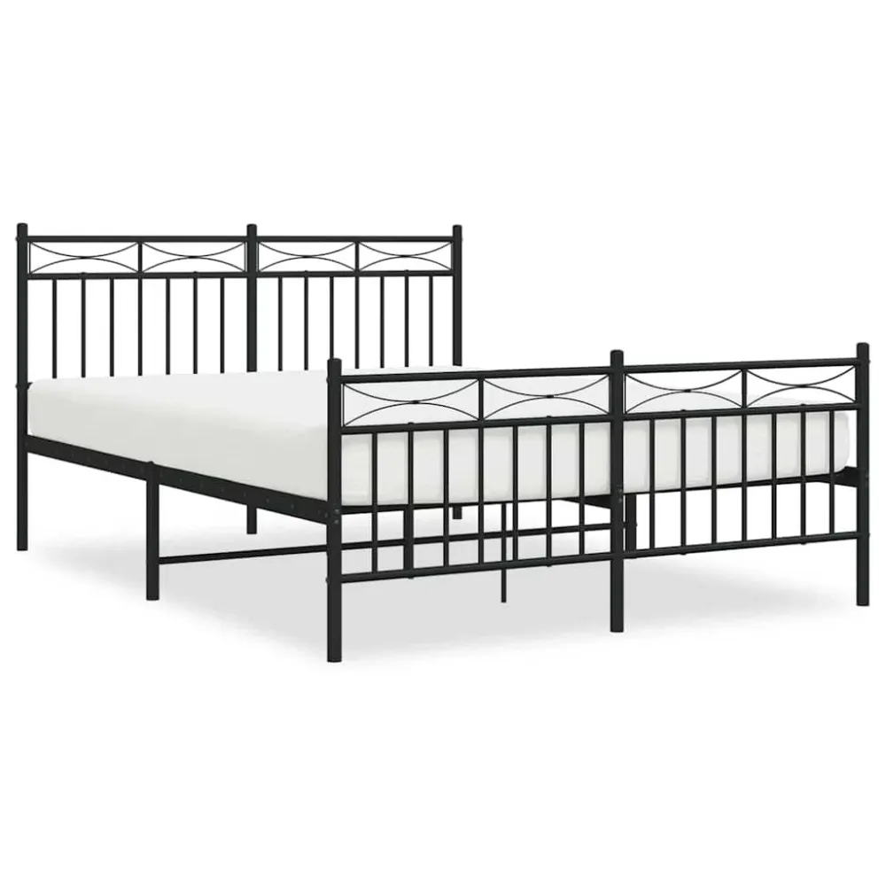 Bedframe met hoofd- en voeteneinde metaal zwart 135x190 cm