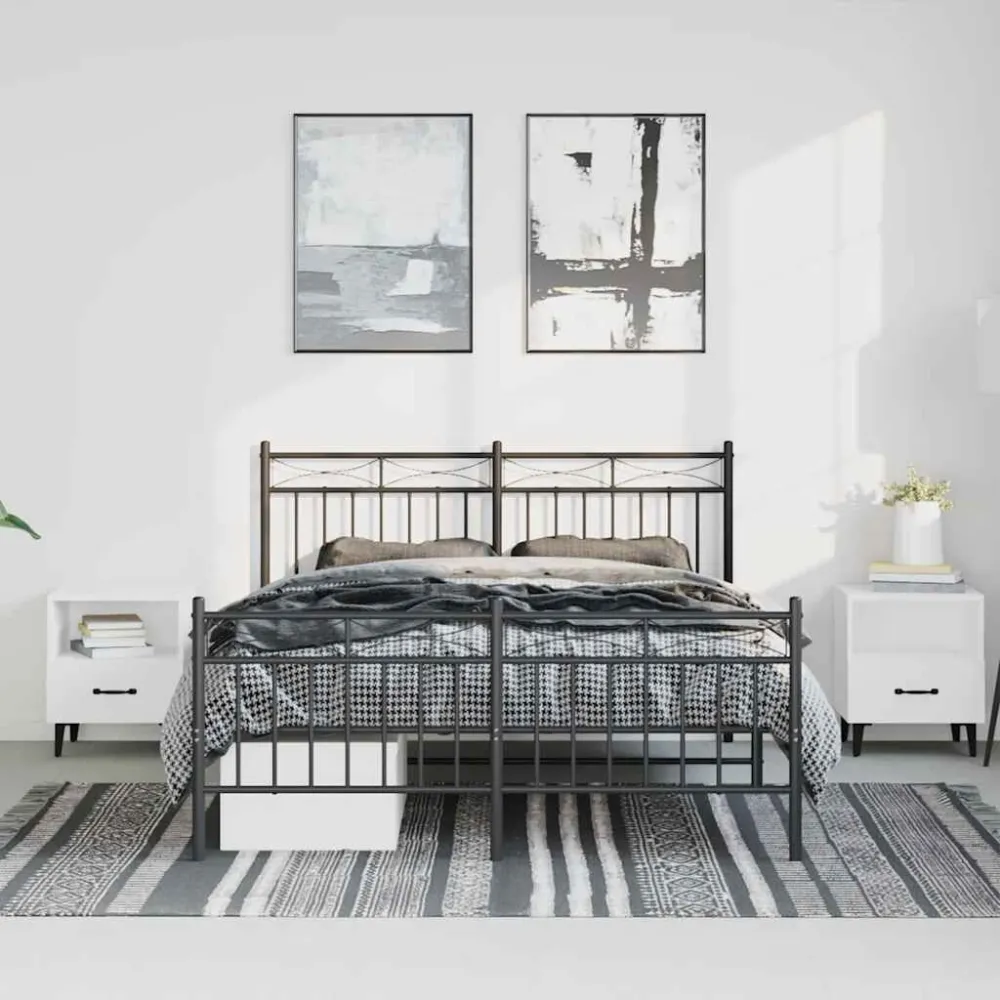 Bedframe met hoofd- en voeteneinde metaal zwart 135x190 cm