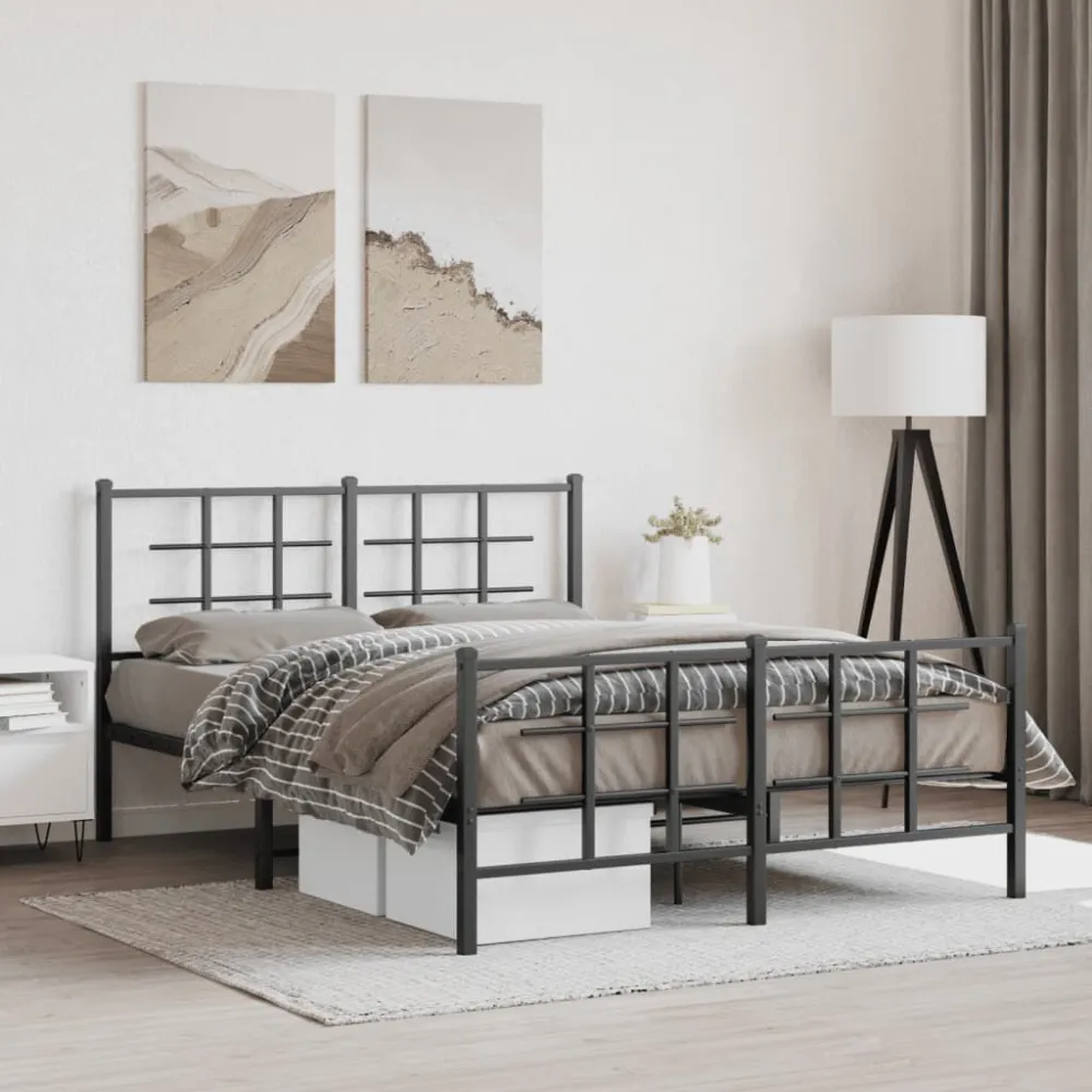 Bedframe met hoofd- en voeteneinde metaal zwart 140x200 cm