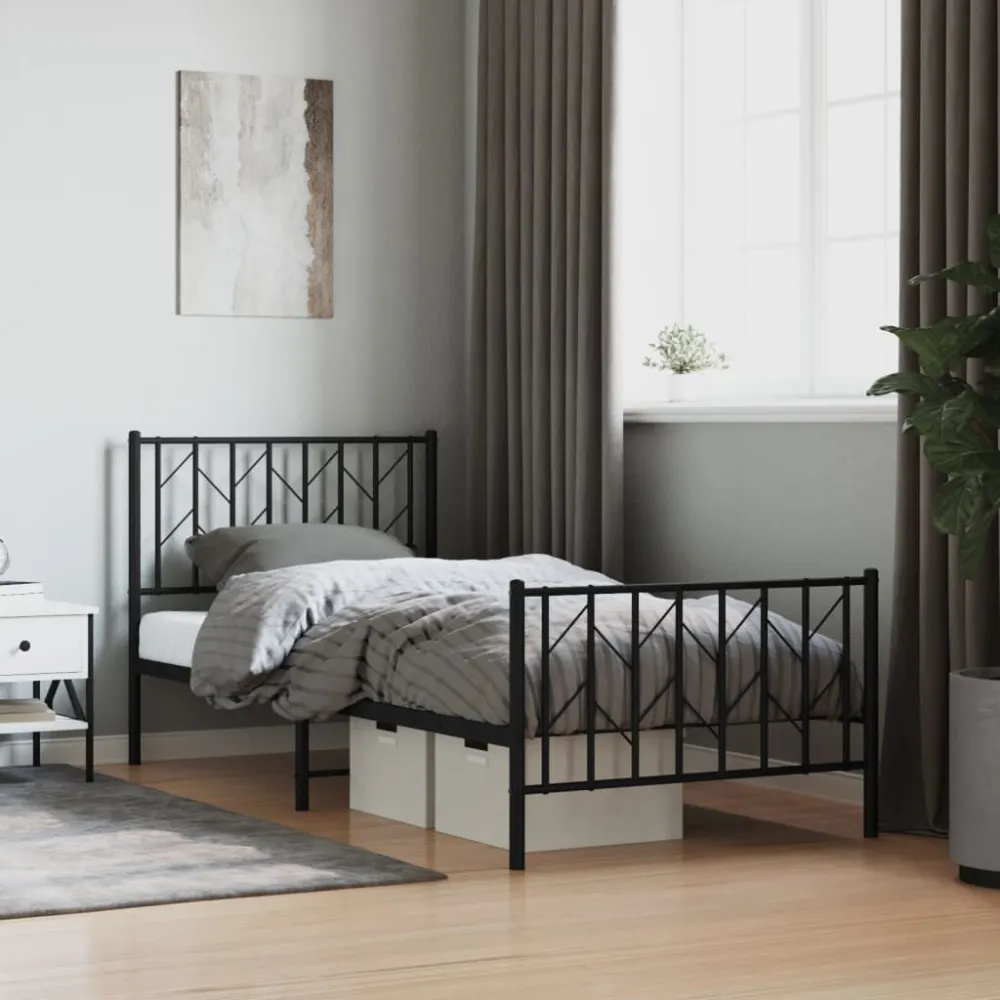 Bedframe met hoofd- en voeteneinde metaal zwart 90x200 cm