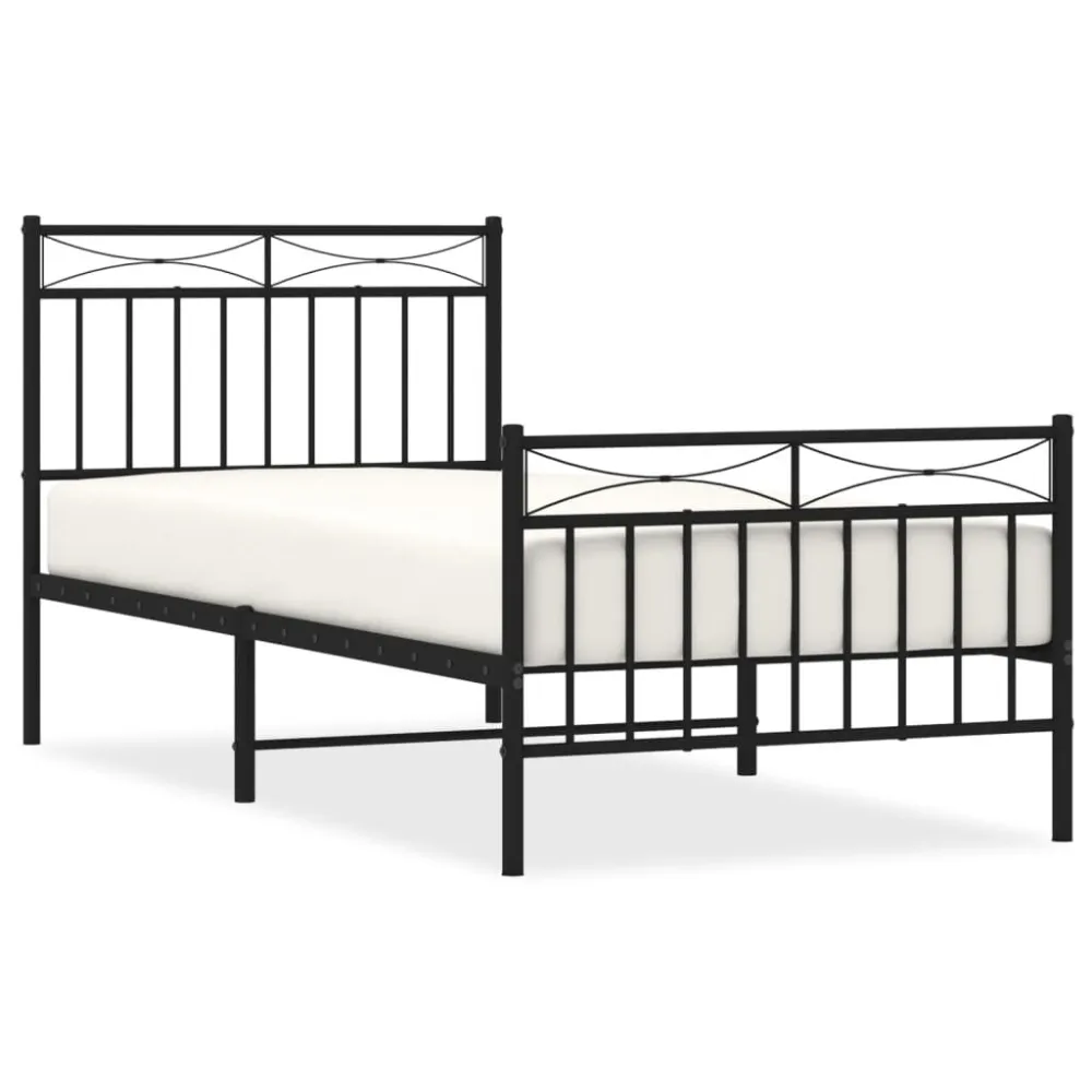 Bedframe met hoofd- en voeteneinde metaal zwart 90x200 cm