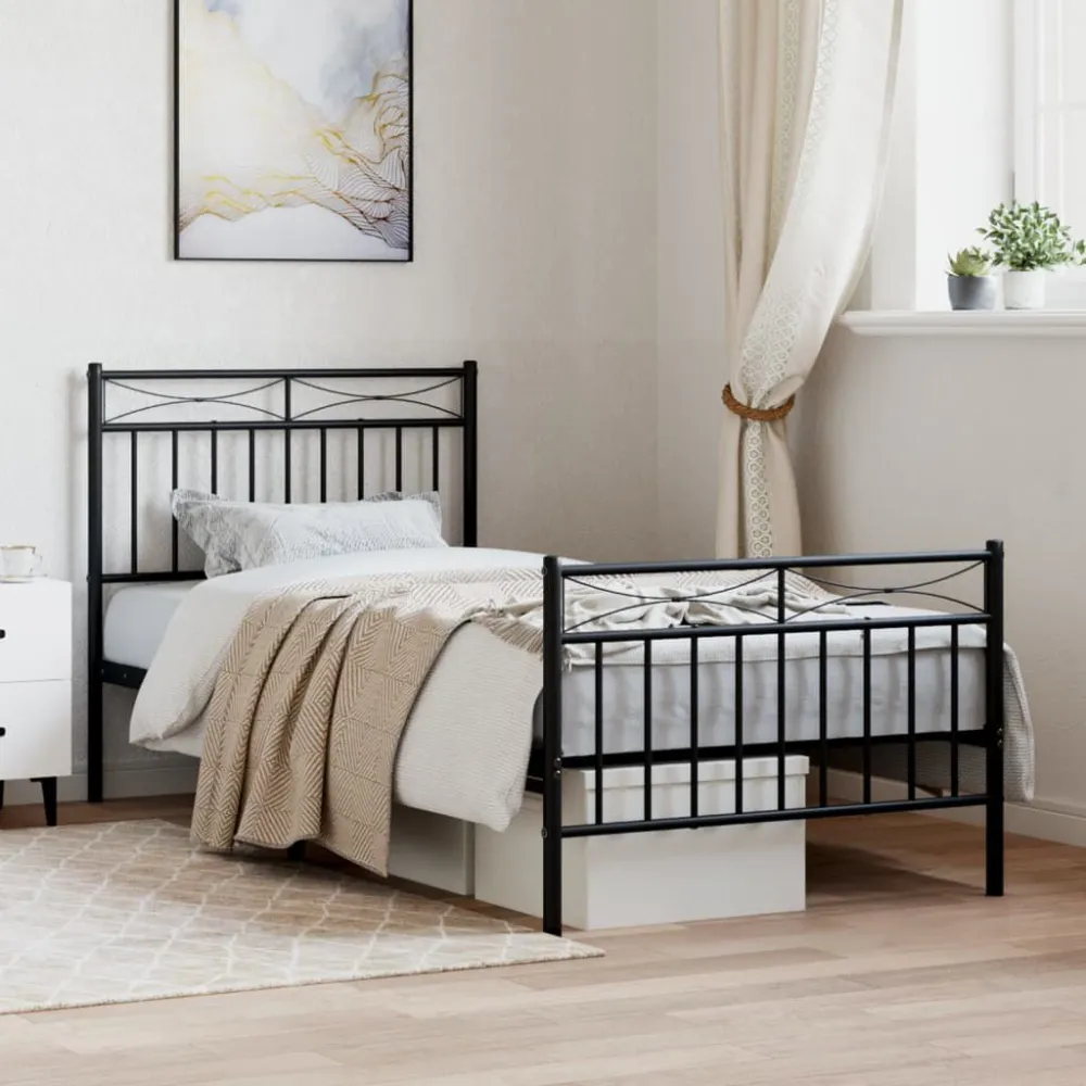 Bedframe met hoofd- en voeteneinde metaal zwart 90x200 cm
