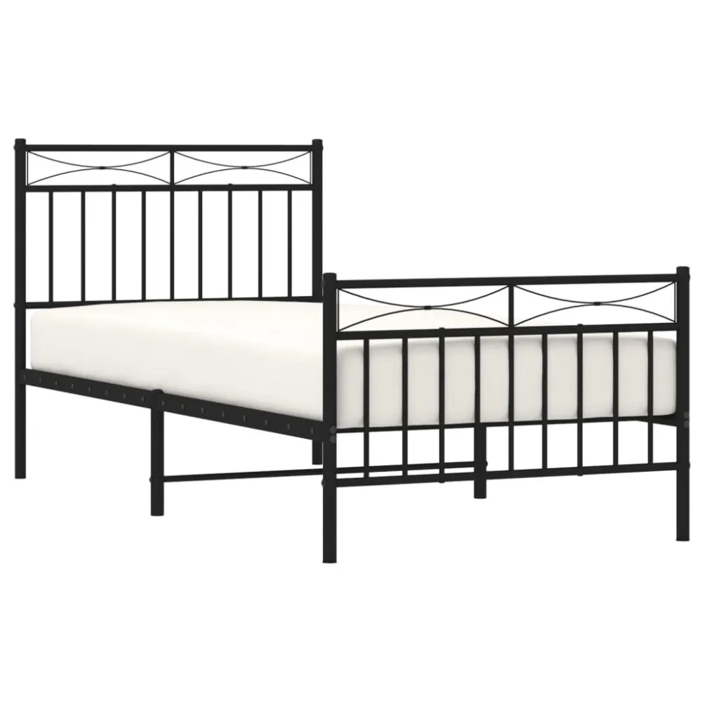 Bedframe met hoofd- en voeteneinde metaal zwart 90x200 cm