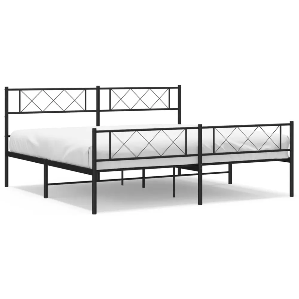 Bedframe met hoofd- en voeteneinde metaal zwart 200x200 cm