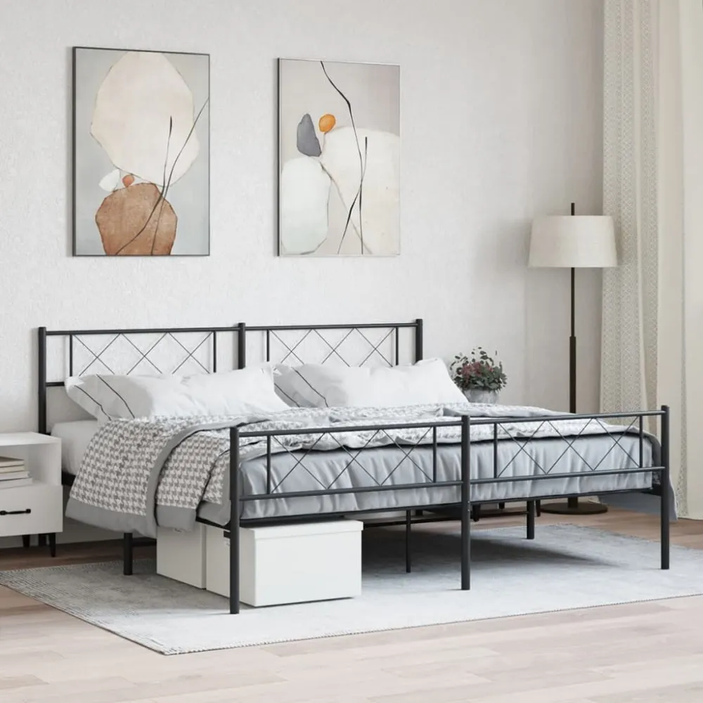 Bedframe met hoofd- en voeteneinde metaal zwart 200x200 cm