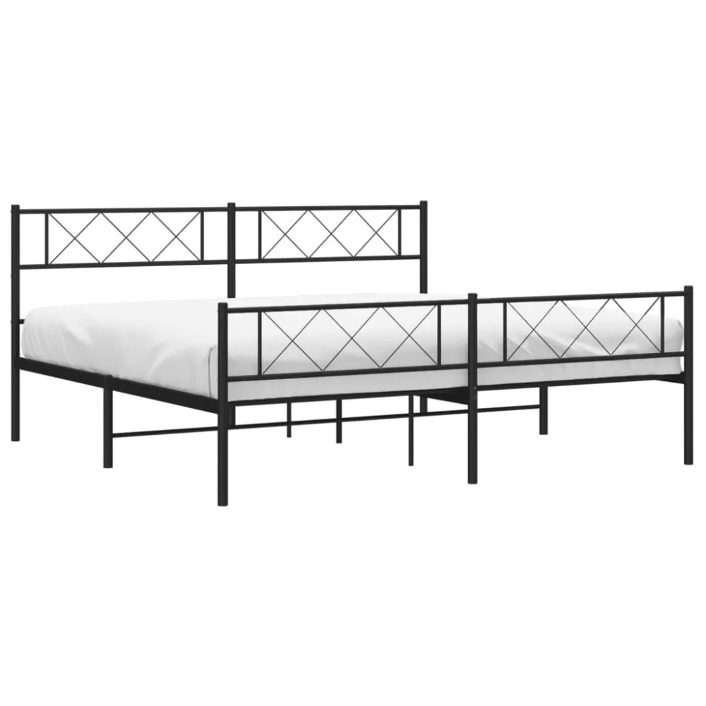 Bedframe met hoofd- en voeteneinde metaal zwart 200x200 cm
