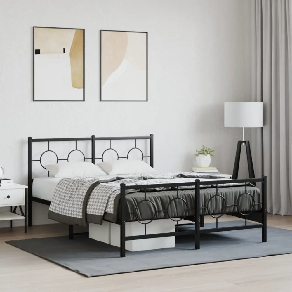 Bedframe met hoofd- en voeteneinde metaal zwart 140x200 cm