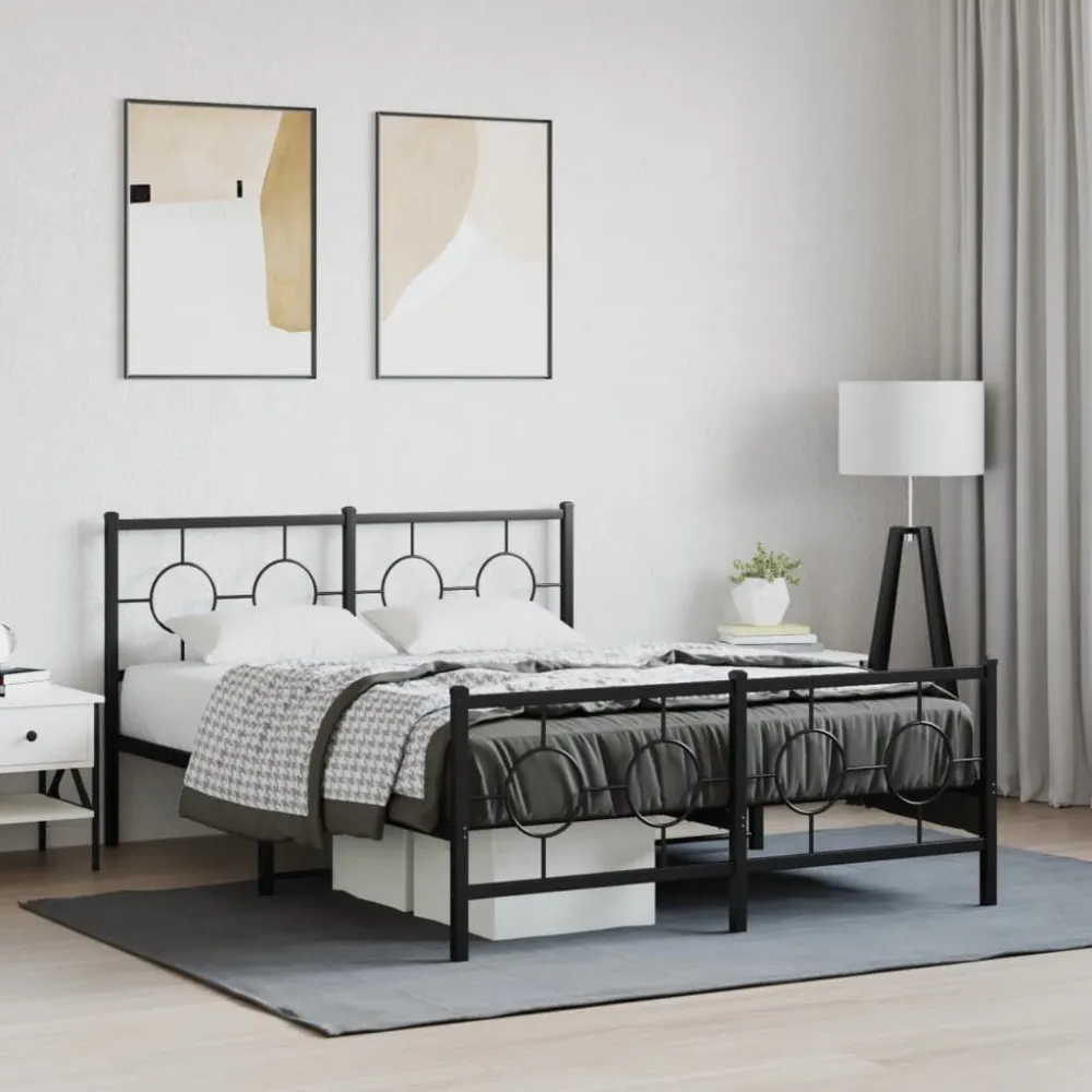Bedframe met hoofd- en voeteneinde metaal zwart 140x190 cm