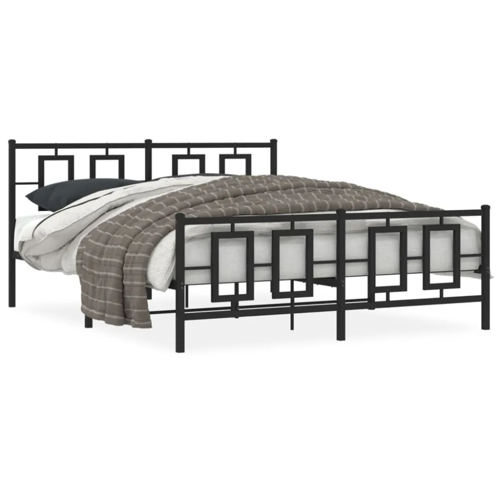 Bedframe met hoofd- en voeteneinde metaal zwart 150x200 cm