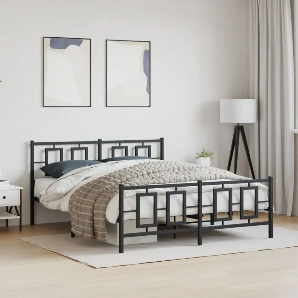 Bedframe met hoofd- en voeteneinde metaal zwart 150x200 cm