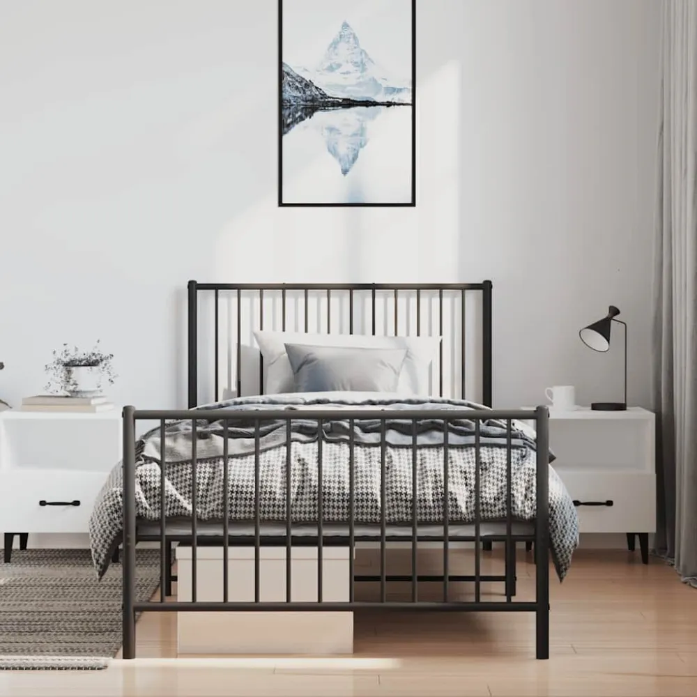 Bedframe met hoofd- en voeteneinde metaal zwart 100x190 cm