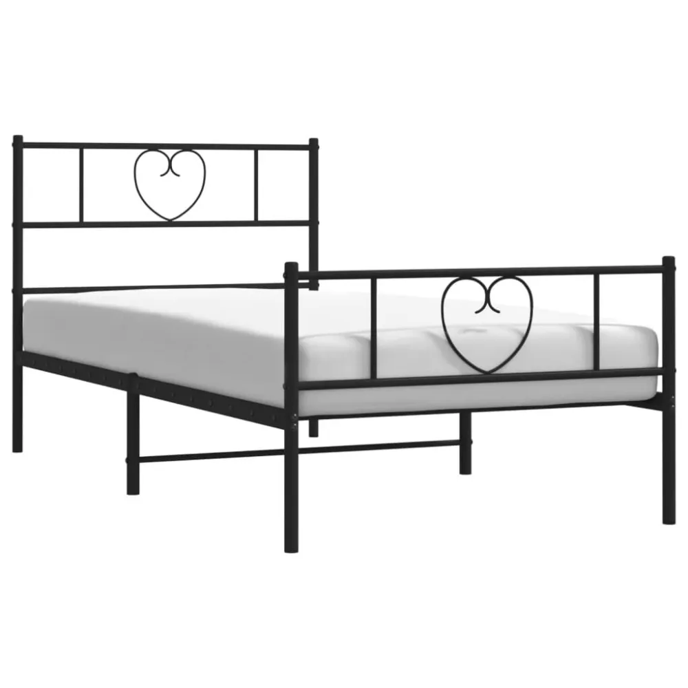 Bedframe met hoofd- en voeteneinde metaal zwart 75x190 cm