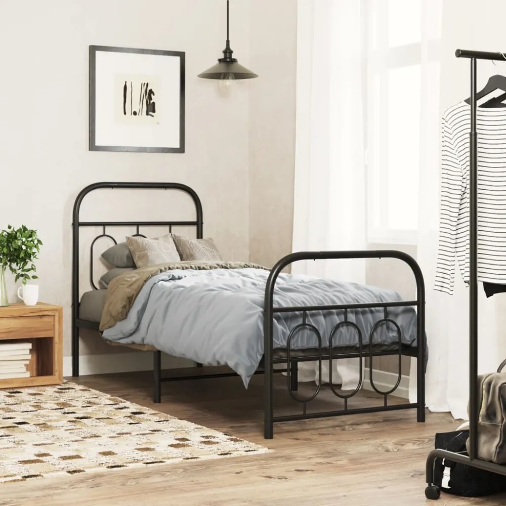 Bedframe met hoofd- en voeteneinde metaal zwart 75x190 cm