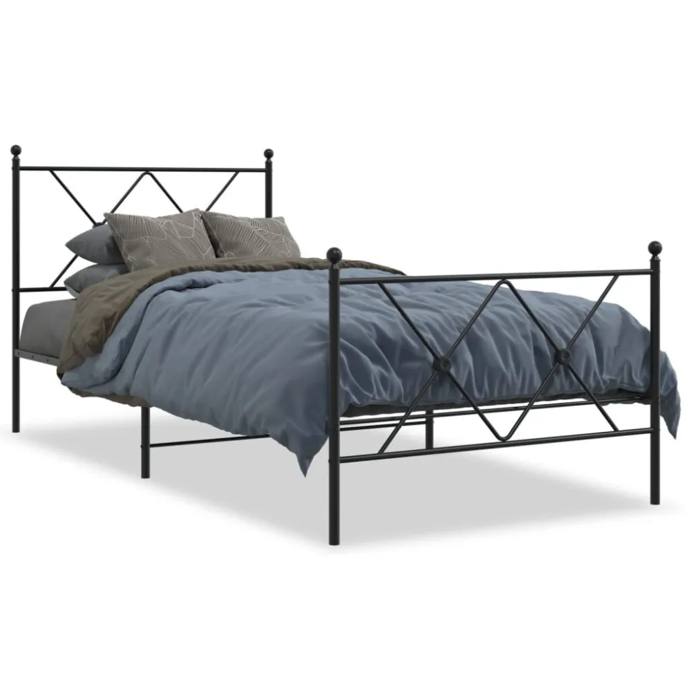 Bedframe met hoofd- en voeteneinde metaal zwart 90x190 cm