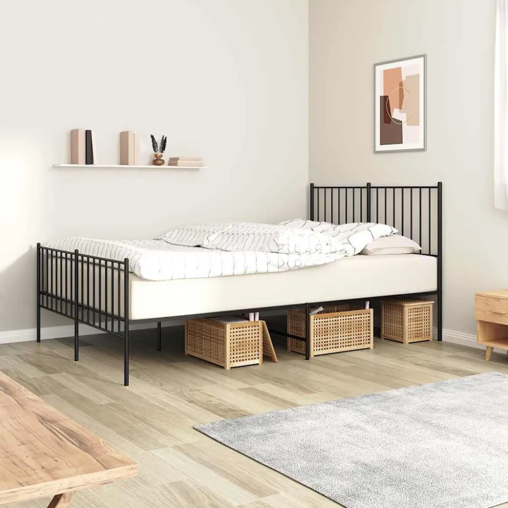 Bedframe met hoofd- en voeteneinde metaal zwart 120x200 cm