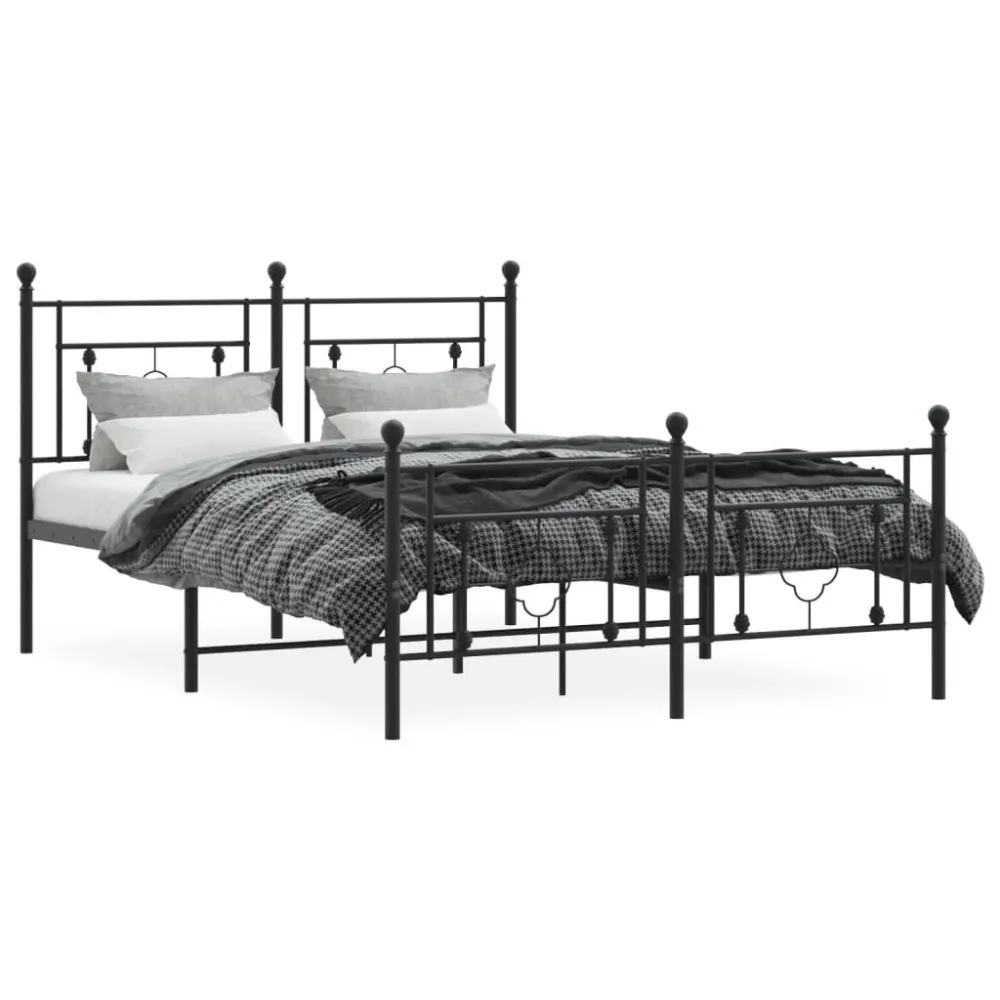 Bedframe met hoofd- en voeteneinde metaal zwart 135x190 cm