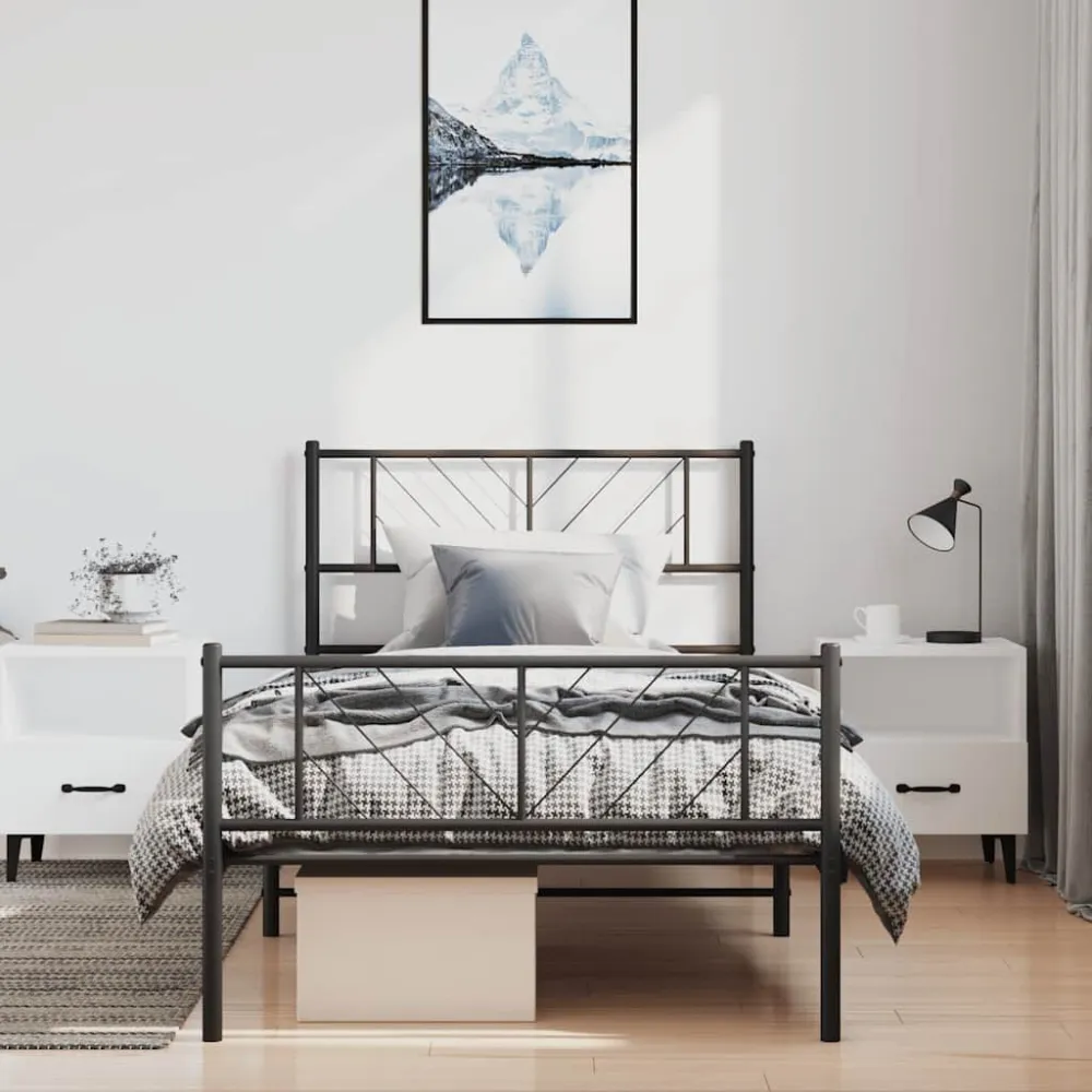 Bedframe met hoofd- en voeteneinde metaal zwart 100x190 cm