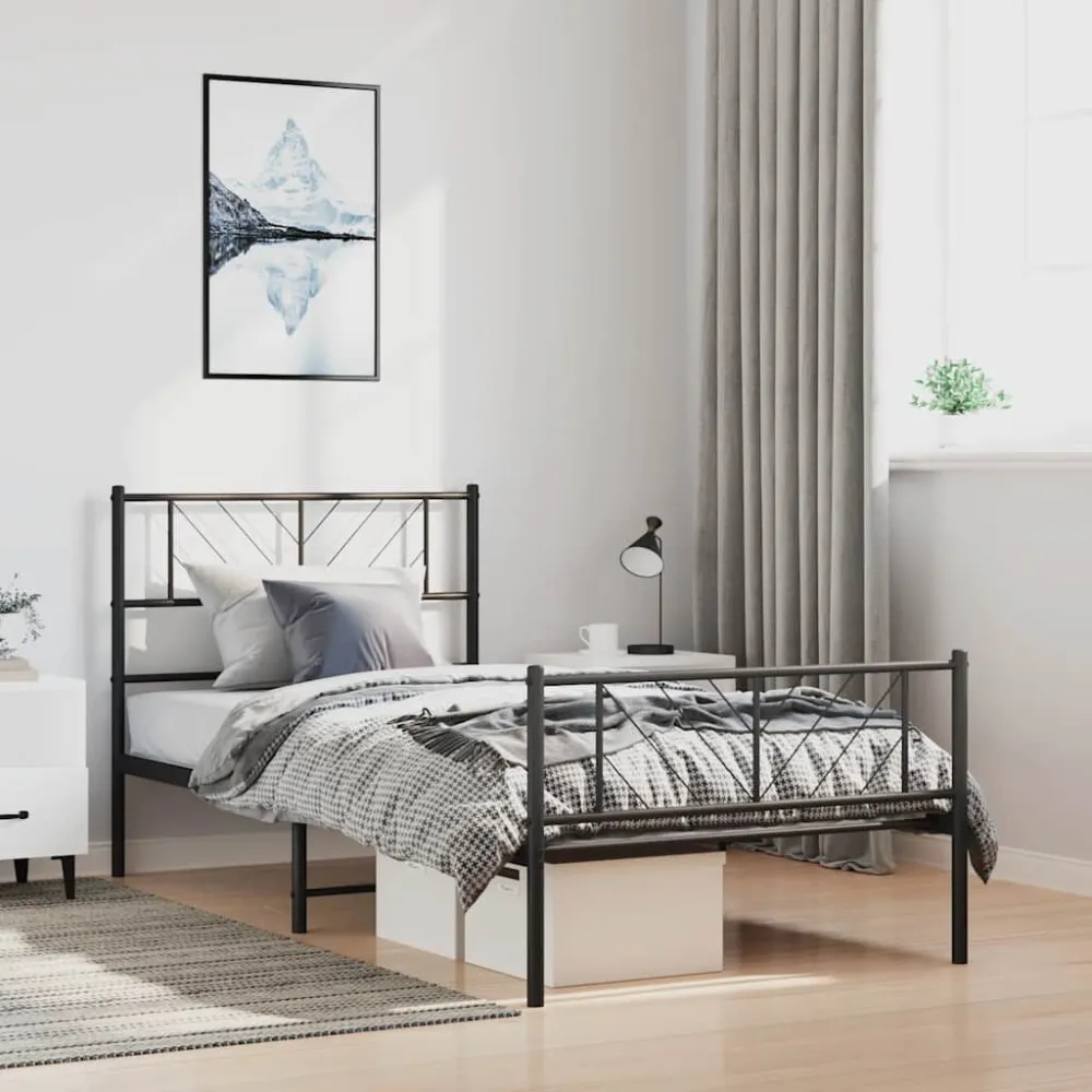 Bedframe met hoofd- en voeteneinde metaal zwart 100x190 cm