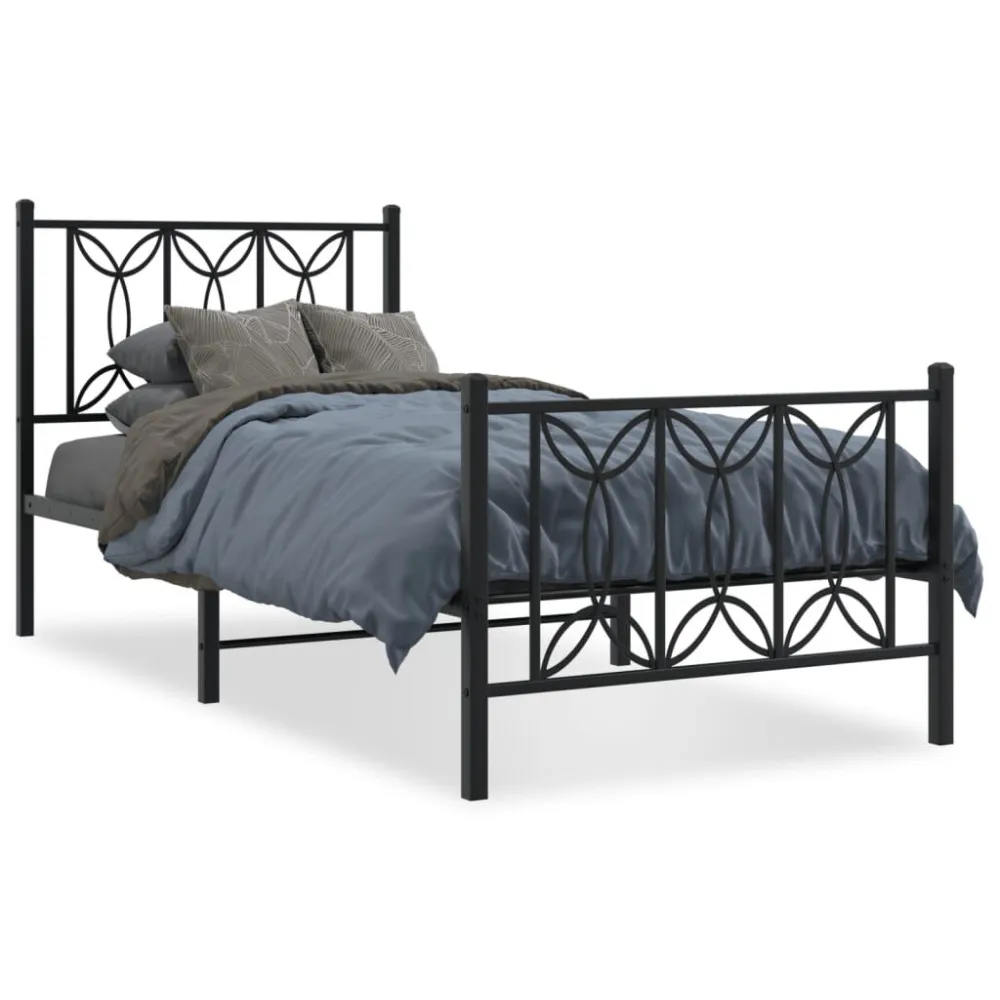 Bedframe met hoofd- en voeteneinde metaal zwart 80x200 cm