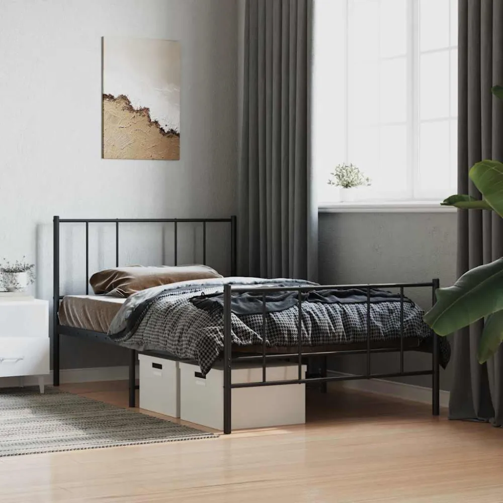 Bedframe met hoofd- en voeteneinde metaal zwart 90x190 cm